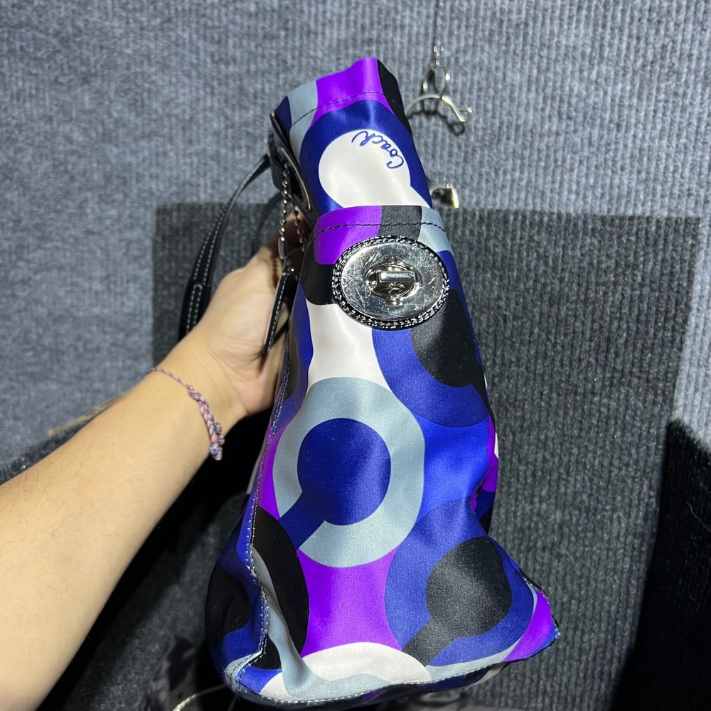 Coach Alex OP Tote Purple Blue C Logo Nylon Patent Trim 14398 Bag Multiprint - Picture 7 of 15